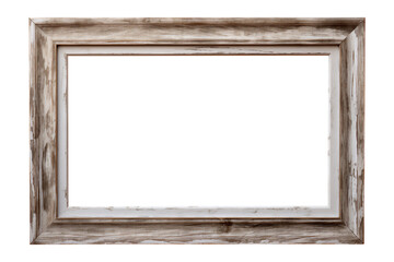 Grey distressed landscape picture frame with an empty blank canvas for use as a border or home décor, png file cut out and isolated on a transparent background, stock illustration image