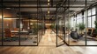 © SKIMP Art - an open space office with glass walls Generative AI