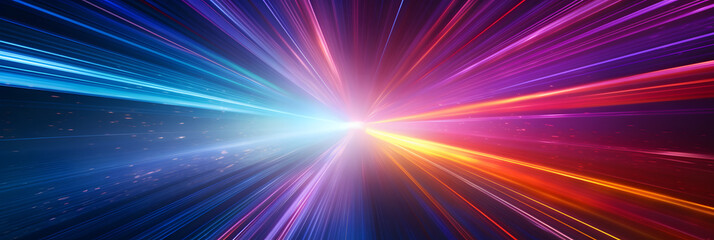 Wall Mural - light speed, hyperspace, space warp background. colorful streaks of light gathering towards the even