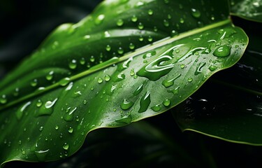 Wall Mural - water drops on leaf, wallpaper, background