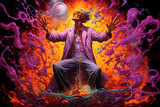 Fototapeta Dmuchawce - Illustration in psychedelic style, of a Mad mutant Scientist Making Crazy Experiment.