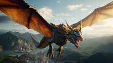 Majestic Dragon Soaring Above Enchanting Landscape - AI-Generative