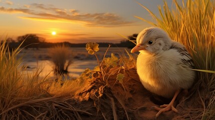 Wall Mural - Megapode Chick Hatching from Nest with Curious Expression - AI-Generative