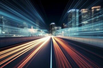 High speed with binary code numbers on motion blurred path or track, speed and faster digital matrix technology information concept.