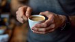 Close-up of a man's hand holding a cup of coffee, background image, generative AI
