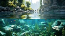 Illustration Of River Pool Piece Of Aquarium Ai Generative