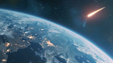 Wall Mural - a comet threatening the earth, archaeological object, extreme angle. generative ai