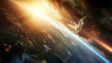 Wall Mural - a comet threatening the earth, archaeological object, extreme angle. generative ai