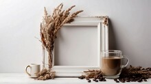 Coffee White Frame And Dried Flower. The Concept Of Home Comfort And Aesthetics Created With Generative Ai