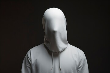 Wall Mural - Person Wearing White Hoodie on Black Background