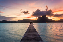 Jetty At Sunset, Bora Bora, French Polynesia