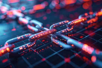 Poster - A close up of a chain with red lights on it