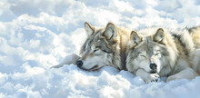 Wolf In Snow.  Winter's Dream: Serenity Captured In A Sleeping Wolf's Snowy Haven. 