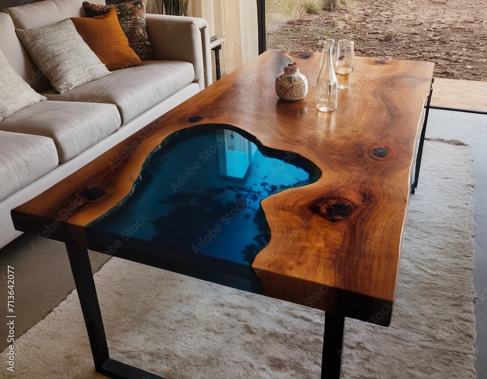 Custom made table. Epoxy river table. hand edited Stock Photo | Adobe Stock