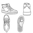 Template vector high top sneaker, outline vector doodle illustration, isolated with white background.