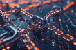 A close up of a chain with a binary background