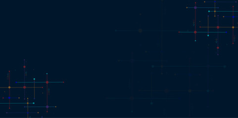 Abstract multi colored lines connection. Digital technology blue background. Concept with technology line light. Circuit board background technology.