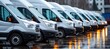 Commercial delivery vans parked in row for transporting service company with copy space