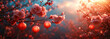 a Chinese New Year banner with with glass chinese clouds, red lanterns and cherry blossoms. AI generative