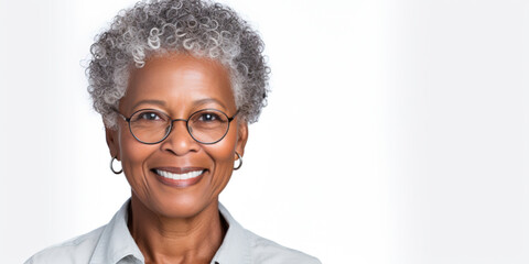 close-up portrait of a senior old black african american woman with grey hair, studio photo, isolate