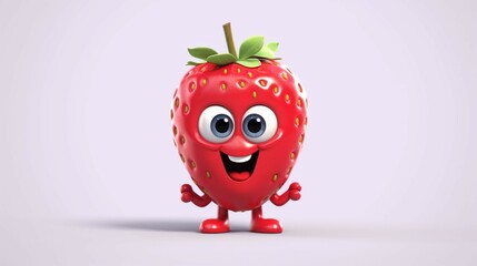 Wall Mural - A cute cartoon strawberry fruits character Ai Generative