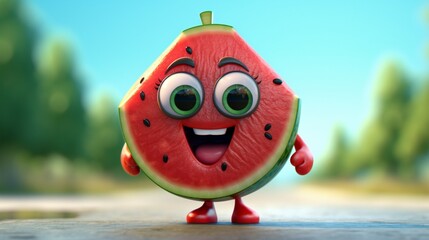 Wall Mural - A cute cartoon watermelon fruits character Ai Generative