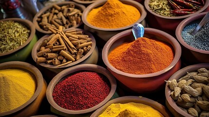 Wall Mural - spices and herbs on a table