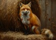 fox sitting hay bales background mischievous tufted softly reds resplendent proud bearing startled hard brush smirk stunning thick cover usa fluffy pet