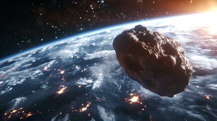 Wall Mural - meteorite falling, a huge gigantic asteroid is threatening to hit planet earth. generative ai