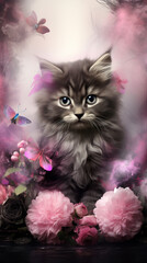  Creative animal concept. Rabbit Bunny in a group, vibrant Doggy Cat wallpaper children's living room mockup with cute animals wall art Cheetah animal abstract wallpaper in pastel colors Generated Ai