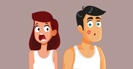 Unhappy Woman Catching her Boyfriend Cheating Vector Cartoon Illustration. Angry girlfriend finding out about partner infidelity with a secret mistress 
