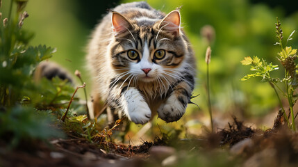 Canvas Print - cat is chasing a mouse with a blurred background