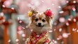 Cute chihuahua puppy wearing kimono 