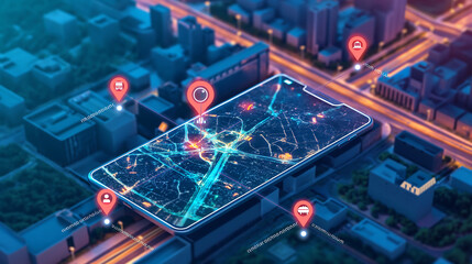 Smart city public transportation control and mobile app, GPS tracking system concept