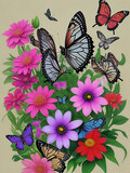 Fototapeta Motyle - A very beautiful photo of Butterflies Flower wallpaperGenerative AI
