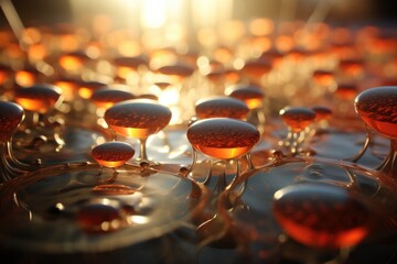 Poster - A group of orange and red bubbles floating in water. Generative AI.