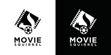 Squirrel Film Reel Vector, Cinema Logo On White And Black Background