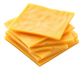 Square slices of processed cheese isolated.