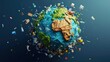 Illustration of planet earth globe made from trash. Save green planet concept