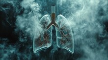 Dangerous Cigarette Smoke Causing Damage To Lungs. Lung Disease From Smoking Tobacco In Gray Studio, Generative Ai