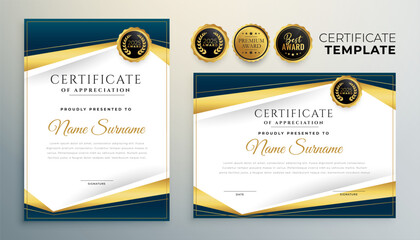 Sticker - blue and golden certificate of appreciation template for corporate or university