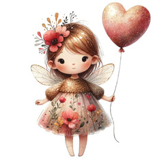 Wall Mural - valentine Angel with Heart-Shaped Balloon and Love