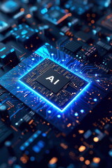ai microchip on pcb. artificial intelligence microchip. ai chipset on circuit board. future technolo