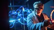 © serg3d - A man in a lab coat is holding a glowing object. Generative AI.
