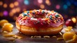 Glazed doughnut with topping in studio lighting and background, cinematic donut dessert photography