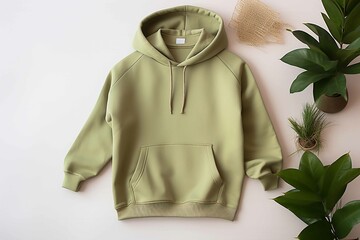 Wall Mural - One hoodie mockup showing in a hanger with cream background and brown pampas for online store style minimalist