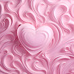 Wall Mural - Valentine's day background with pink swirls and heart. 3d rendering