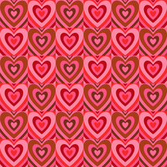 Sticker - Groovy Hearts Seamless Pattern. Vector Background in 1970s-1980s Hippie Retro Style for Print on Textile, Wrapping Paper, Web Design and Social Media. Pink and Purple Colors.