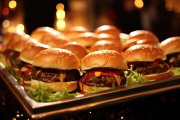 Wall Mural - tray of sliders with a variety of sauces.