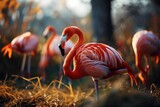 Fototapeta  - Wildlife photography A group of flamingos in their natural habitat.